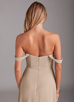 Azazie Aaron Bridesmaid Dresses Taupe A-Line Off the Shoulder Chiffon Convertible Dress image8