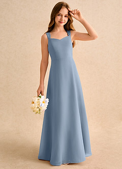 Azazie Makani Girls Formal Flower Girl Dresses Dusty Blue A-Line Sweetheart Neckline Chiffon Dress image4