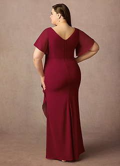 Azazie Song Mother of the Bride Dresses Burgundy Mermaid V-Neck Pleated Stretch Chiffon Dress image7