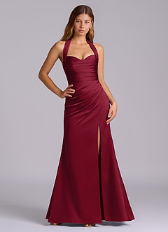 Azazie Destiny Bridesmaid Dresses Burgundy Mermaid Sweetheart Neckline Stretch Satin Dress image6