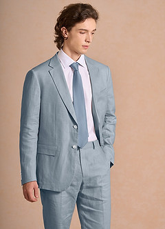 front Harrison Dusty Blue 100% Linen Suit Jacket