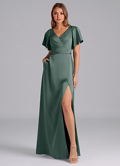 Azazie Ambrosia Robes de demoiselle d'honneur Robe Trapèze en Satin extensible Plissée Mousse De Mer image6