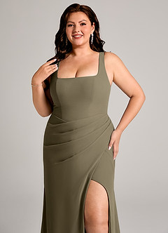 Azazie Mero Robes de demoiselle d'honneur Robe Fourreau en Mousseline de soie Plissée Vert Saule image14