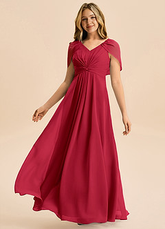 Azazie Emma Junior Robe Trapèze en Mousseline de soie Plissée Écarlate image4