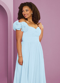 Barbie ♥ Azazie Bridesmaid Dresses Sky Blue A-Line Off the Shoulder Chiffon Convertible Dress image13