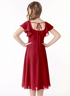 Azazie Bondi Junior Pomegranate A-Line Ruched Chiffon Dress image3