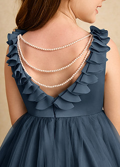 Azazie Lorita Robe Demoiselle D'honneur Fillette Robe Trapèze en Tulle Perlé Neptune image8