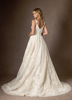 Azazie Delaina Wedding Dresses Diamond White Champagne A-Line V-Neck Sequins Tulle Dress image3