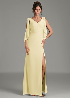 Azazie Kristen Robes de demoiselle d'honneur Robe Fourreau en Mousseline de soie Plissée Sorbet Citron image1