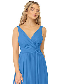 Azazie Kora Bridesmaid Dresses Blue Jay A-Line Pleated Chiffon Dress image6
