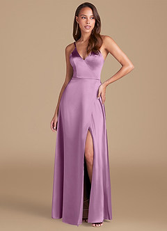 Azazie Maksim Bridesmaid Dresses Wisteria A-Line Metallic Satin Dress image1
