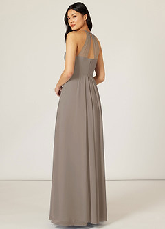 Azazie Sarah Bridesmaid Dresses Taupe Empire Pleated Chiffon Dress image5