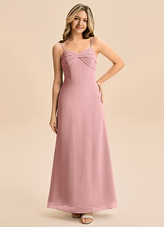Azazie Jordyn Junior Vestido de Rosa Polvorienta de Gasa de Corte en A con Escote de Corazón image3