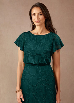Azazie Lehi Mother of the Bride Dresses Pine A-Line Boatneck Floral Burnout Dress image5