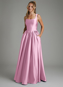 Azazie Nevaeh Bridesmaid Dresses Candy Pink A-Line Corset Stretch Satin Dress image1