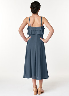 Azazie Ensley Junior Robe Trapèze en Mousseline de soie Plissée Neptune image2