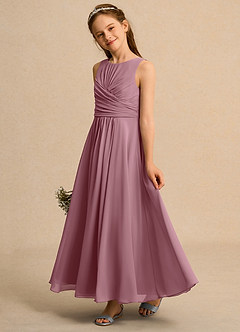Azazie Ducky Girls Formal Flower Girl Dresses Vintage Mauve A-Line Pleated Chiffon Dress image5