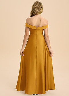 Azazie Sissy Junior Abito A-Line in Raso Elasticizzato a Spalla Scoperta Caramello image2