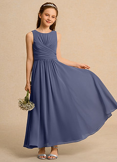 Azazie Ducky Girls Formal Abiti da Ragazza di Fiori Abito A-Line in Chiffon Plissettato Stormy image1