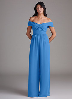 Azazie Lamara Robes de demoiselle d'honneur Combinaison Convertible en Mousseline de soie Épaule décolletée Geai Bleu image3