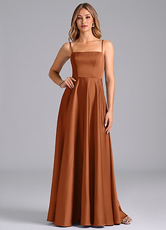Azazie Elita Bridesmaid Dresses Copper A-Line Pleated Stretch Satin Dress image1