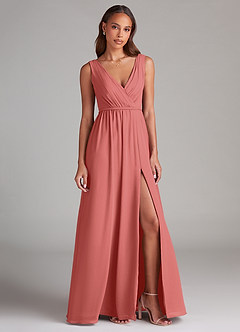 Azazie Tanicia Bridesmaid Dresses Antique Rose A-Line Pleated Chiffon Dress image4