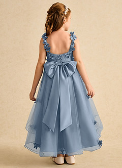 Azazie Tweety Robe Demoiselle D'honneur Fillette Robe Trapèze en Tulle Dentelle Bleu Poussiéreux image2