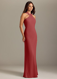 Azazie Doretta Bridesmaid Dresses Rust Mermaid Pleated Chiffon Dress image3