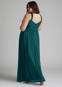 Azazie Hillian Bridesmaid Dresses Peacock A-Line Halter Pleated Mesh Dress image12