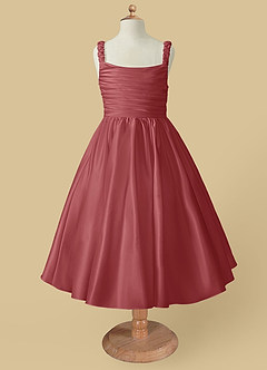Azazie Cutie Pie Flower Girl Dresses Antique Rose A-Line Pleated Matte Satin Dress image4