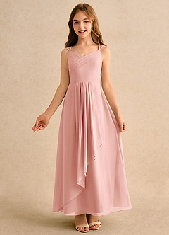 Azazie Zaida Girls Formal 플라워 걸 드레스 A라인 플리츠 쉬폰 발목 길이 드레스 image4