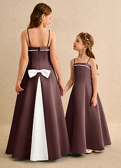 Azazie Izel Girls Formal Flower Girl Dresses Ivory Espresso A-Line Pleated Matte Satin Dress image1