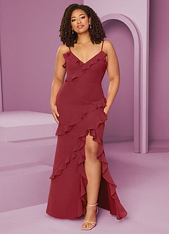 Barbie ♥ Azazie Bridesmaid Dresses Pomegranate Sheath Chiffon Dress image9