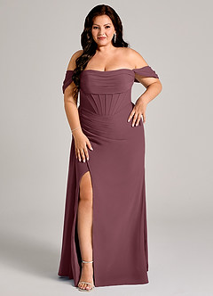 Azazie Amyra Bridesmaid Dresses Sangria Sheath Off the Shoulder Chiffon Convertible Dress image13