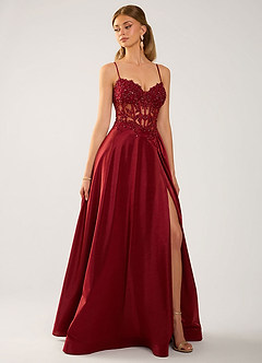 Isoldemark Burgundy Beading Sequin Embroidery Satin Prom Dress image4