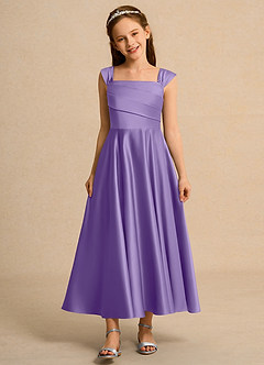 Azazie Bundle Girls Formal Flower Girl Dresses Tahiti A-Line Pleated Matte Satin Dress image1