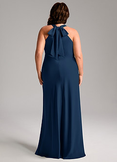 Azazie Doretta Bridesmaid Dresses Dark Navy Mermaid Pleated Stretch Satin Dress image5