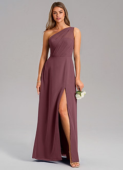 Azazie Phaedra Bridesmaid Dresses Sangria A-Line One Shoulder Chiffon Dress image1