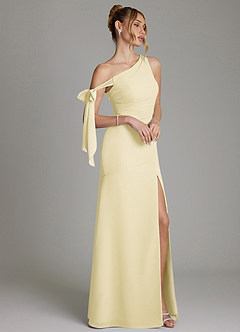 Azazie Aylin Final Sale Lemon Sorbet Sheath Off the Shoulder Chiffon Dress image6