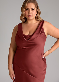 Azazie Rylina Bridesmaid Dresses Terracotta Mermaid Stretch Satin Dress image11