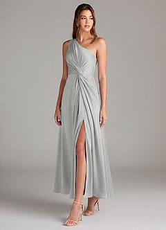 Azazie Brooke Brautjungfernkleider A-Linie One-Shoulder Stretch-Satin Kleid Silber image3