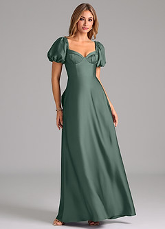 Azazie Fatima Bridesmaid Dresses Sea Moss A-Line Sweetheart Neckline Stretch Satin Dress image1