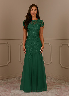 Azazie Laurie Mother of the Bride Dresses Dark Green Mermaid Scoop Sequins Tulle Dress image2