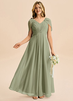 Azazie Emma Junior Robe Trapèze en Mousseline de soie Plissée Pistache image5