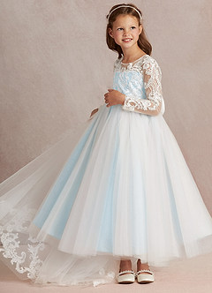 Azazie Elodie Robe Demoiselle D'honneur Fillette Robe Princesse en Dentelle Ivoire Bleu Ciel image5