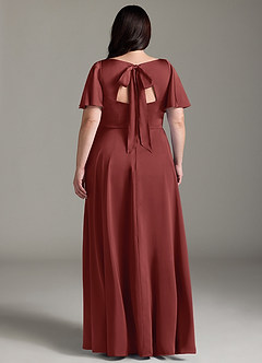Azazie Kimber Robes de demoiselle d'honneur Robe Trapèze en Satin extensible Drapé Terracotta image8
