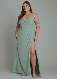 Azazie Johana Bridesmaid Dresses Silver Sage Mermaid Off the Shoulder Chiffon Convertible Dress image8