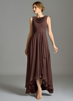 Azazie Wonderland Jurken voor bruidsmeisjes Jurk van Chiffon met A-Lijn Geplooid Ganache image5