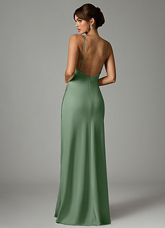 Azazie Stefania Robes de demoiselle d'honneur Robe Trapèze en Satin extensible Matcha image2