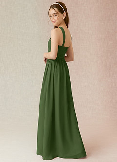 Azazie Jiya Junior Olive A-Line Pleated Chiffon Dress image3